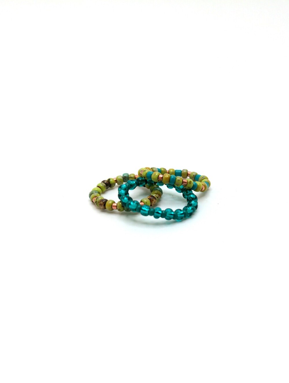 Turquoise and Olive Beaded Stackable Rings